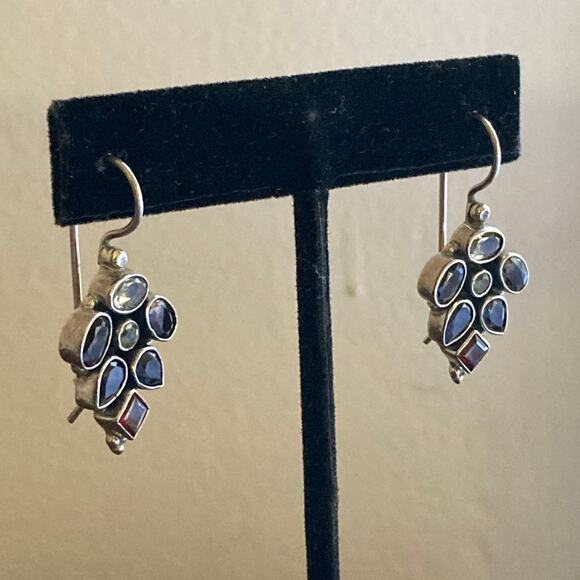 Sterling Silver Multi Gemstone Earrings, Vintage, Rare find. - Picture 3 of 9